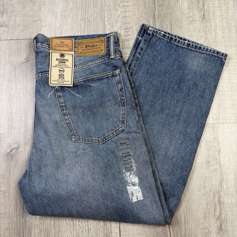 NEW Polo Ralph Lauren Vintage Classic Fit PRL Distressed Jeans 36 X 30 Denim Q